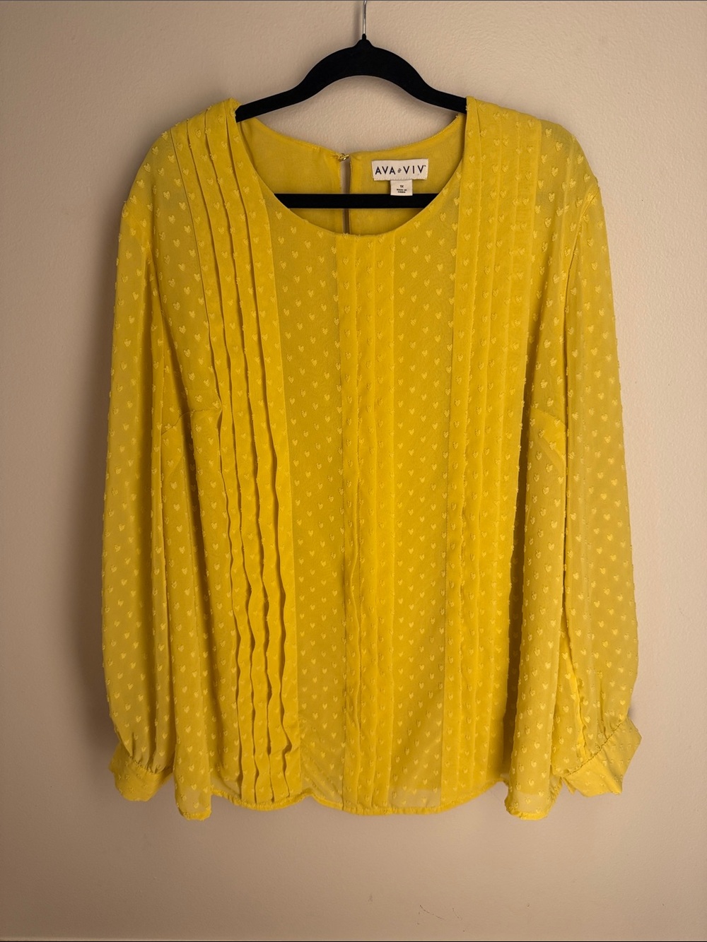 Ava & Viv Bright Yellow Pintuck Dot-Textured Blouse